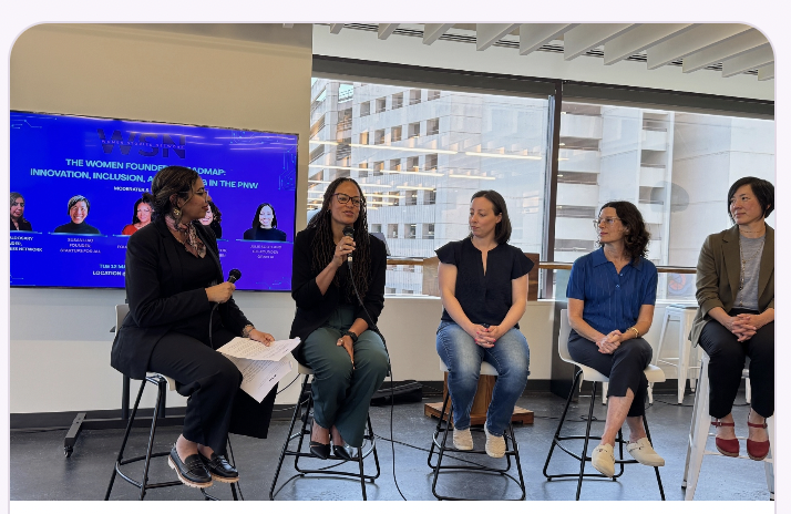 WSN panel of women founders on stage in the Pacific Northwest